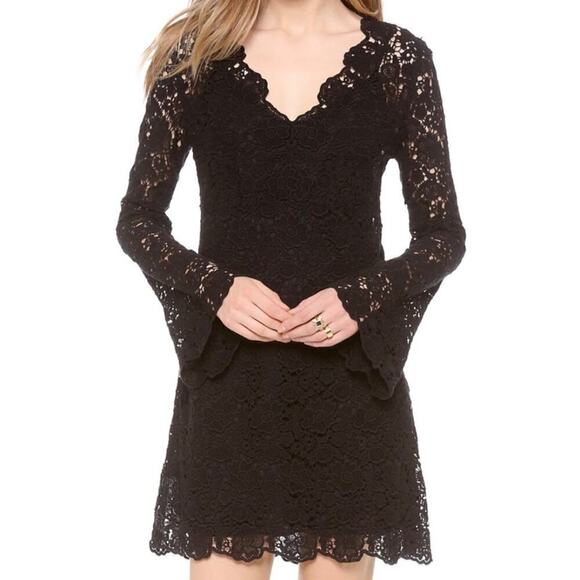 DVF Mini Dress Size 0 Black Crochet Lace Bell Sleeve Night Out NWT Hippolyte - Picture 8 of 8